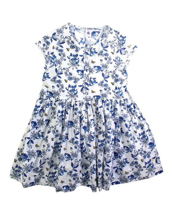A Blue Short Sleeve Dresses from Petit Bateau in size 6T for girl. (Front View)