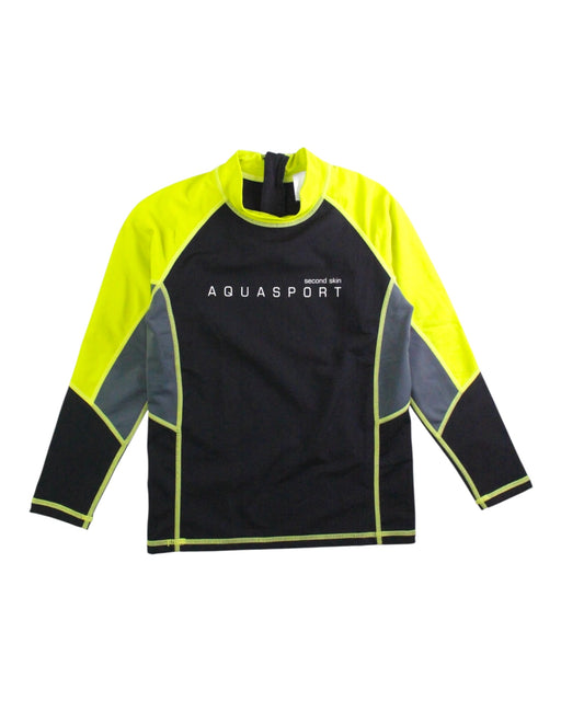 A Black Rash Guards from Aquasport in size 10Y for neutral. (Front View)