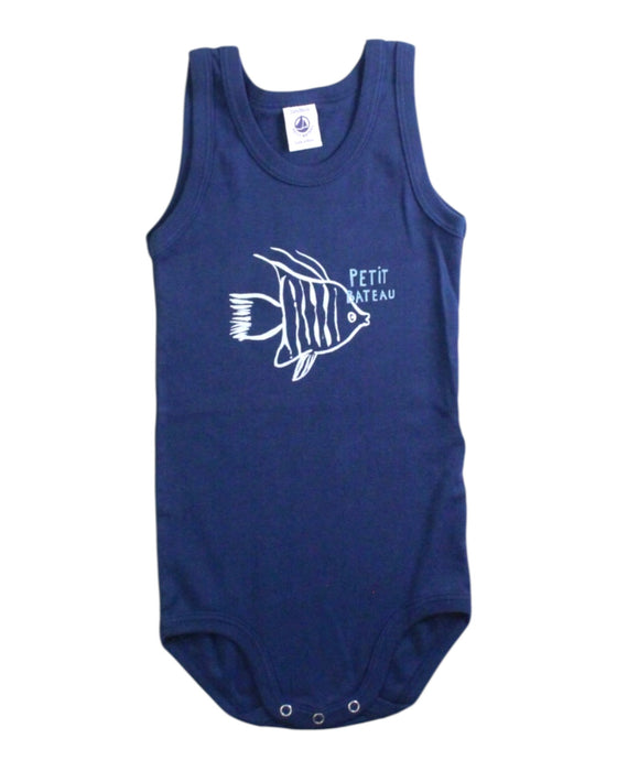 A Navy Sleeveless Bodysuits from Petit Bateau in size 18-24M for boy. (Front View)