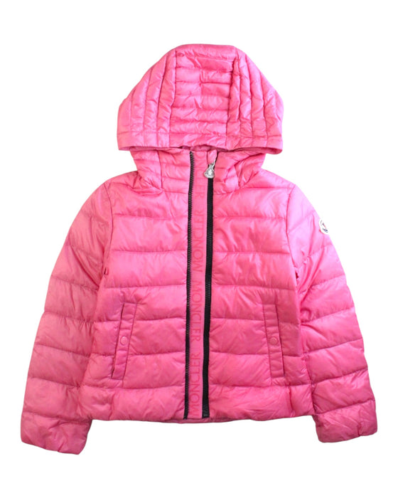 A Pink Puffer/Quilted Jackets from Moncler in size 6T for girl. (Front View)