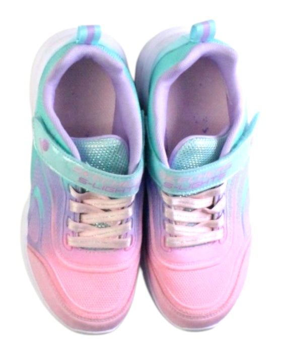 A Pink Sneakers from Skechers in size 7Y for girl. (Back View)