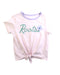 A Pink Short Sleeve T Shirts from Roots in size 3T for girl. (Front View)