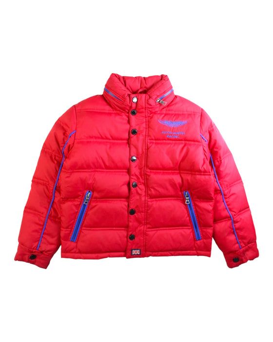 A Red Puffer/Quilted Jackets from Hackett in size 5T for boy. (Front View)