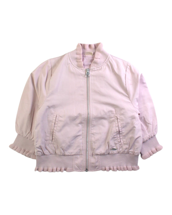 A Pink Lightweight Jackets from Petit Main in size 2T for girl. (Front View)