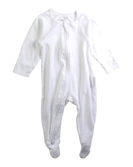 A White Onesies from purebaby in size 0-3M for neutral. (Front View)