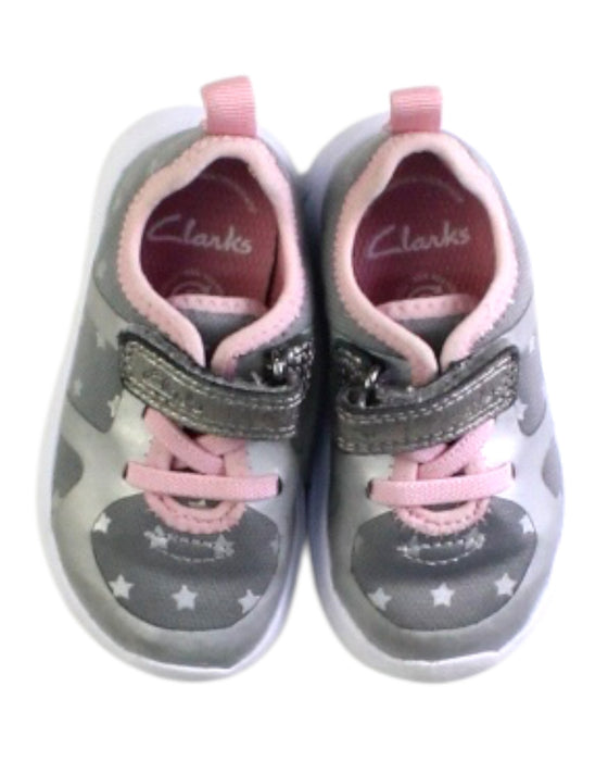 A Grey Sneakers from Clarks in size 12-18M for girl. (Back View)