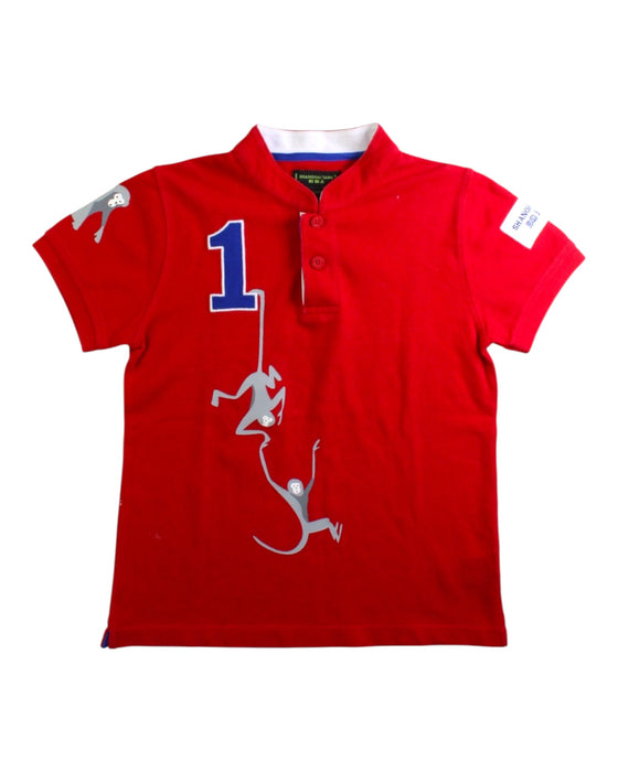 A Red Short Sleeve Polos from Shanghai Tang in size 6T for boy. (Front View)