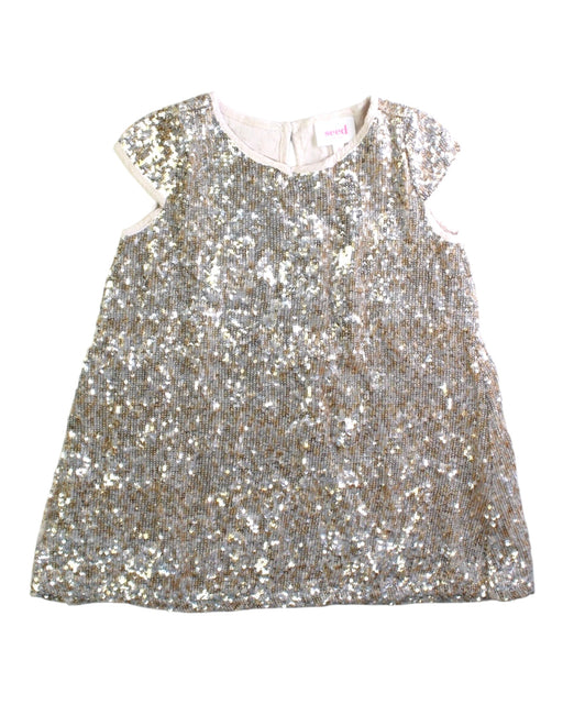 A Silver Short Sleeve Dresses from Seed in size 2T for girl. (Front View)