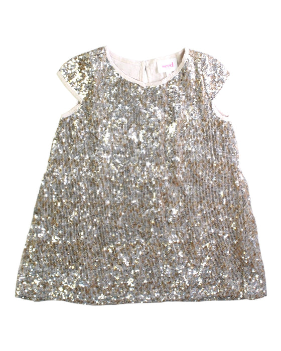 A Silver Short Sleeve Dresses from Seed in size 2T for girl. (Front View)
