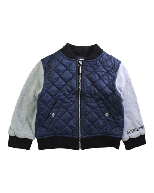 A Navy Puffer/Quilted Jackets from Burberry in size 2T for boy. (Front View)