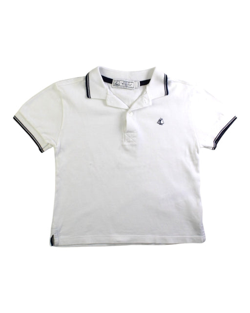 A White Short Sleeve Polos from Petit Bateau in size 3T for boy. (Front View)