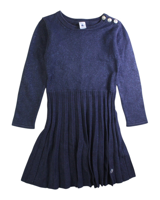 A Navy Sweater Dresses from Petit Bateau in size 6T for girl. (Front View)