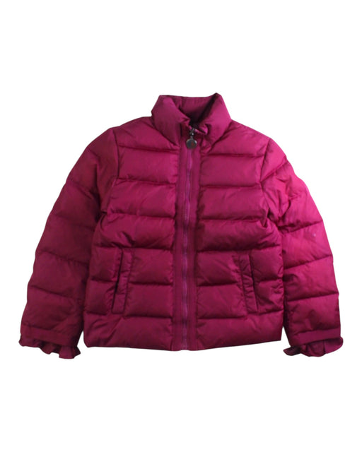 A Pink Puffer/Quilted Jackets from Moncler in size 4T for girl. (Front View)