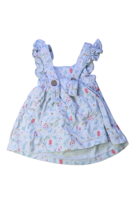 A Blue Sleeveless Dresses from Purebaby in size 0-3M for girl. (Back View)