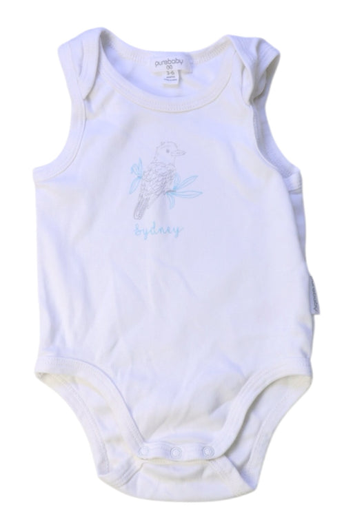 A White Sleeveless Bodysuits from Purebaby in size 3-6M for neutral. (Front View)