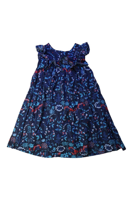 A Blue Sleeveless Dresses from Jacadi in size 6T for girl. (Front View)