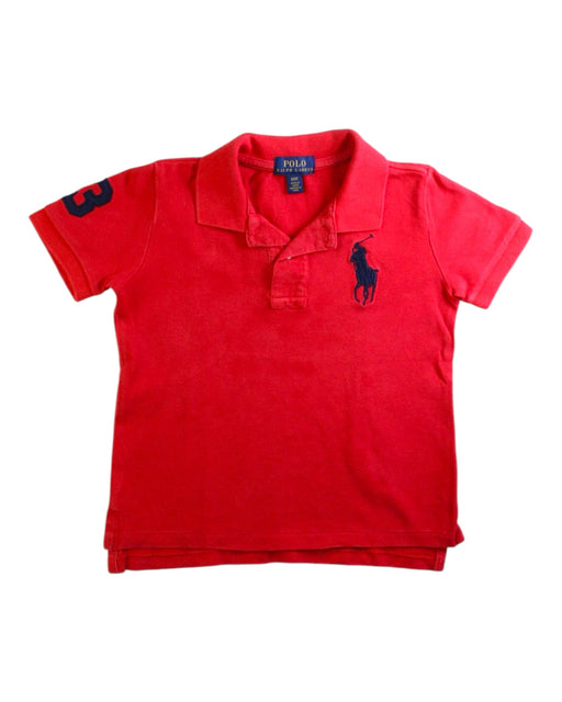A Red Short Sleeve Polos from Polo Ralph Lauren in size 3T for boy. (Front View)