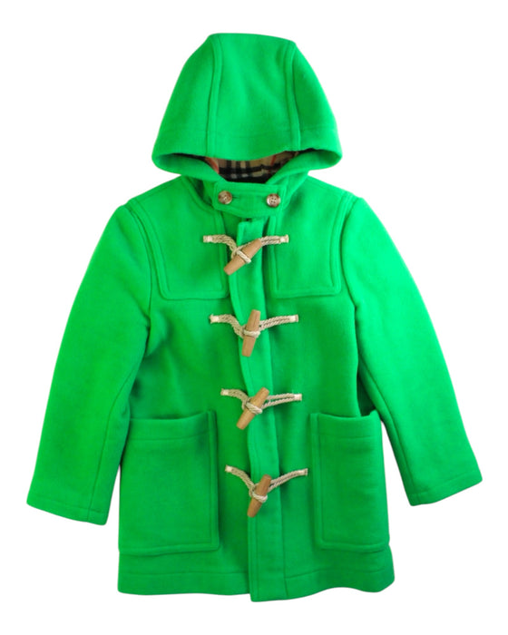 A Green Coats from Burberry in size 6T for girl. (Front View)