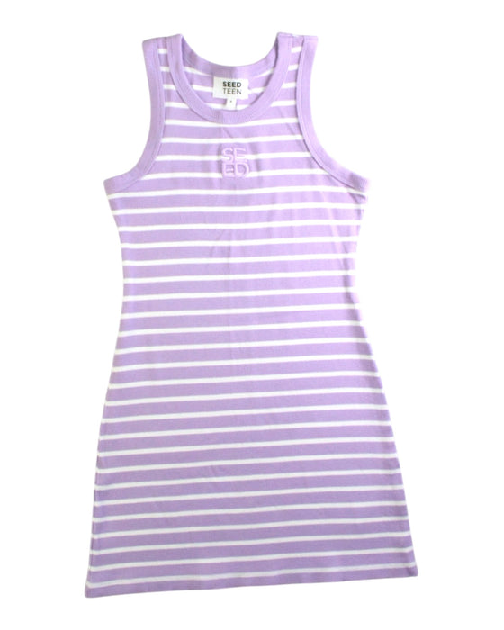 A Purple Sleeveless Dresses from Seed in size 8Y for girl. (Front View)