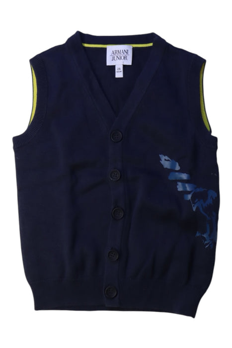 A Navy Dress Up Vests from Armani in size 2T for boy. (Front View)