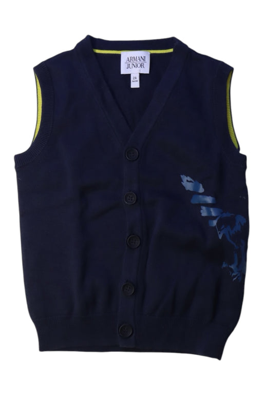 A Navy Dress Up Vests from Armani in size 2T for boy. (Front View)