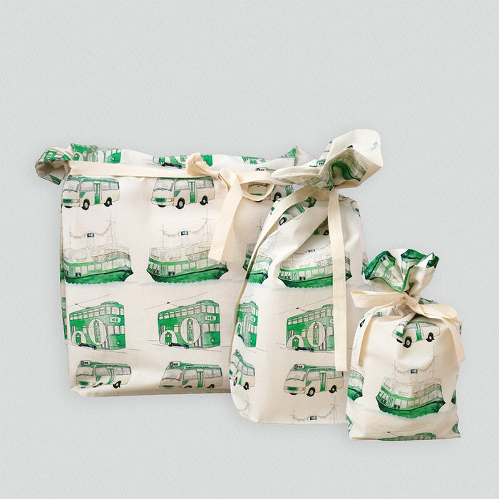 Paper-Roses Reusable Gift Wrap Bag - Public Transport Print (L)