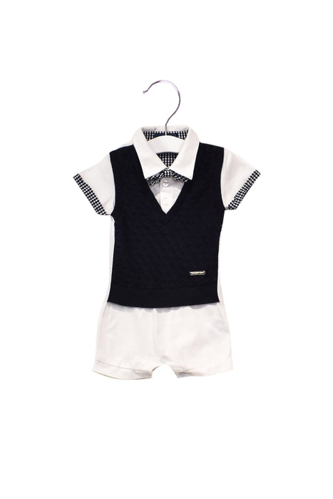 A Navy Short Sleeve Rompers from Nicholas & Bears in size 3-6M for boy. (Front View)