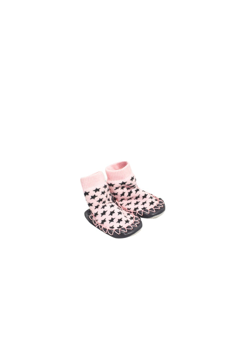 A Pink Boots & Booties from Moccis in size 0-3M for girl. (Front View)