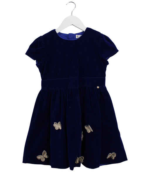 A Navy Short Sleeve Dresses from Le Mu in size 6T for girl. (Front View)