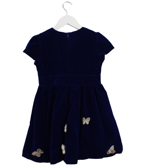 A Navy Short Sleeve Dresses from Le Mu in size 6T for girl. (Back View)