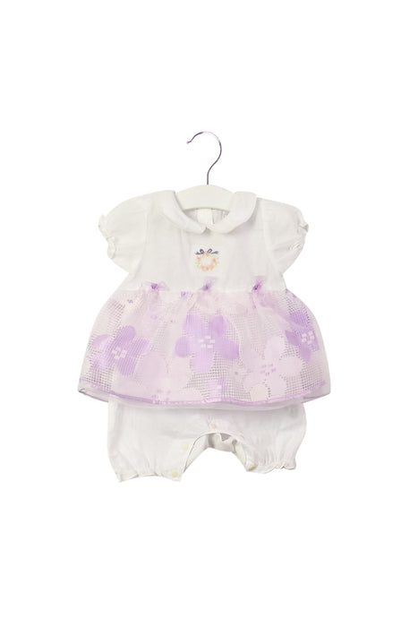 A White Short Sleeve Rompers from Chickeeduck in size 0-3M for girl. (Front View)
