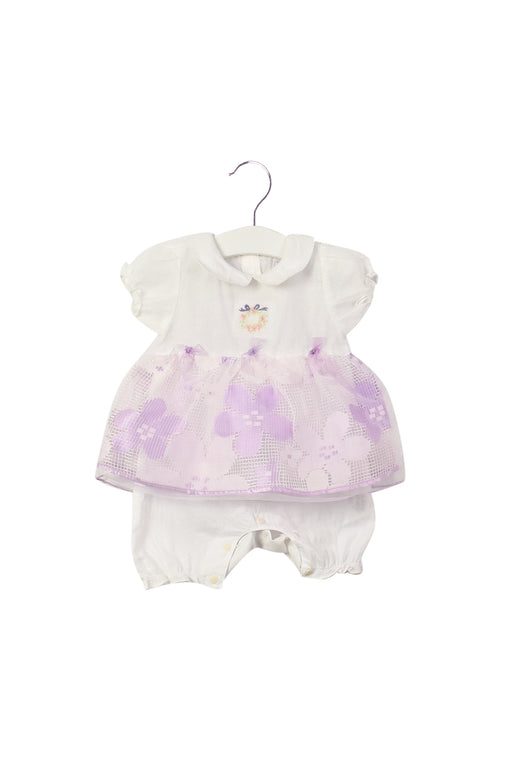 A White Short Sleeve Rompers from Chickeeduck in size 0-3M for girl. (Front View)