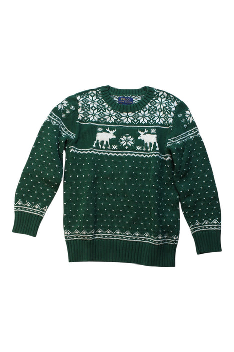 A Green-White Knit Sweaters from Polo Ralph Lauren in size 7Y for boy. (Front View)