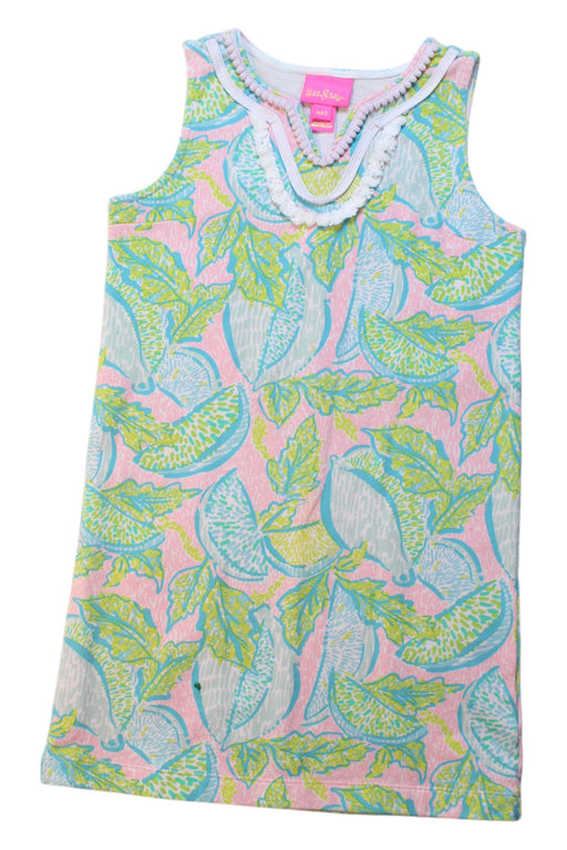 A Pink Sleeveless Dresses from Lilly Pulitzer in size 7Y for girl. (Front View)