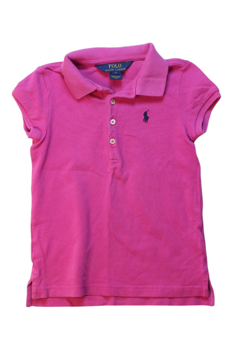 A Pink Short Sleeve Polos from Polo Ralph Lauren in size 5T for girl. (Front View)