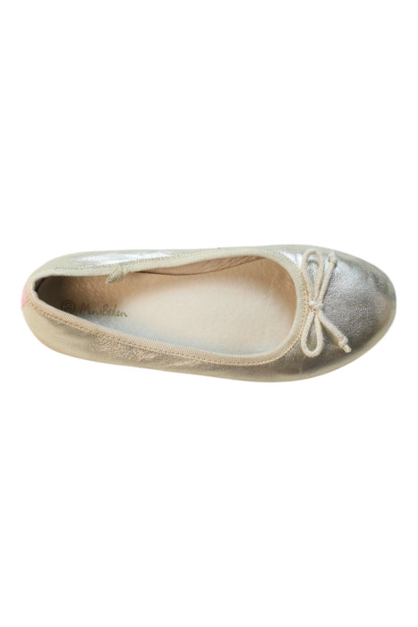 A Gold Flats from Boden in size 7Y for girl. (Front View)