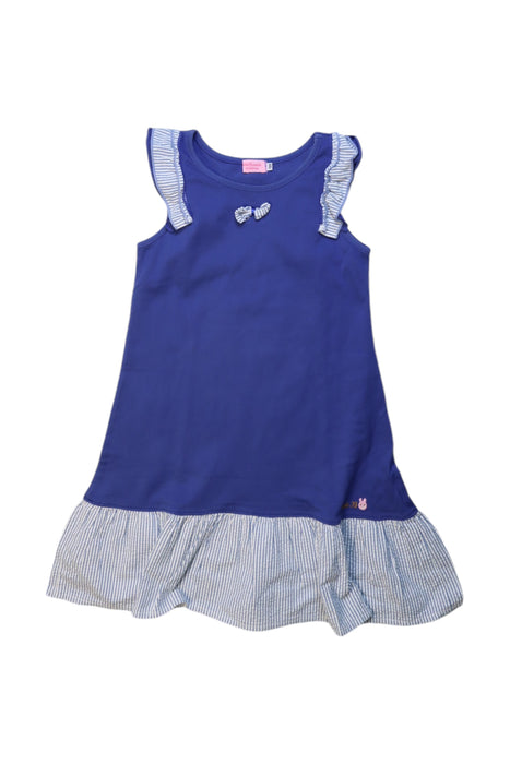 A Blue Sleeveless Dresses from Miki House in size 5T for girl. (Front View)