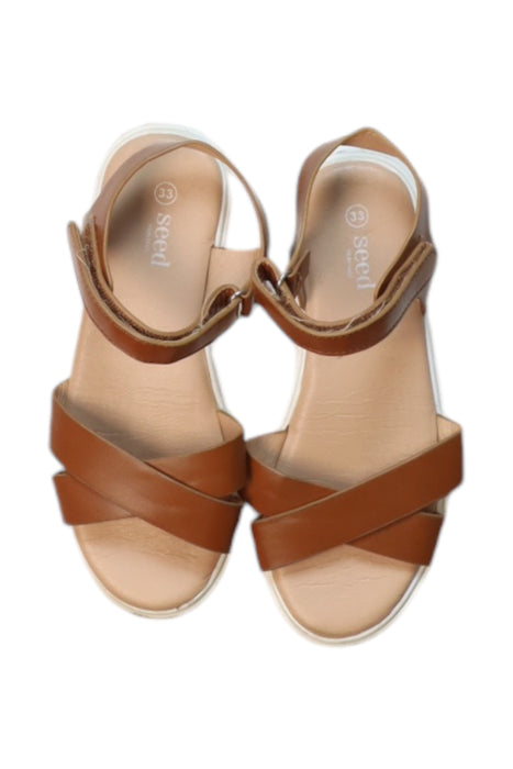 A Brown Sandals from Seed in size 7Y for girl. (Back View)