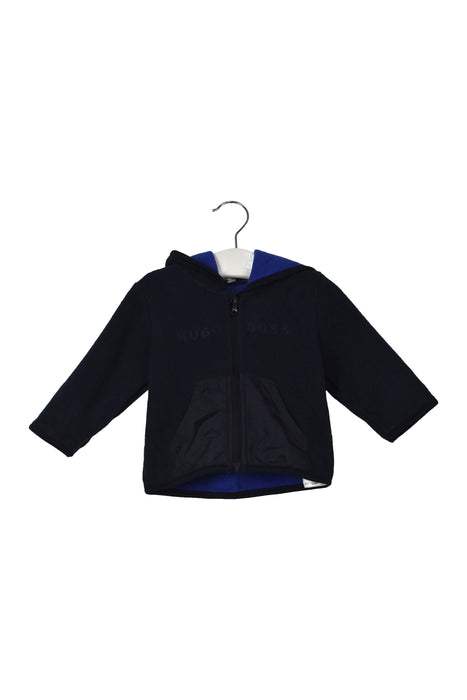 A Navy Zippered Sweatshirts from Boss in size 3-6M for boy. (Front View)
