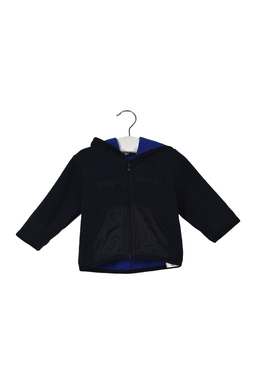 A Navy Zippered Sweatshirts from Boss in size 3-6M for boy. (Front View)