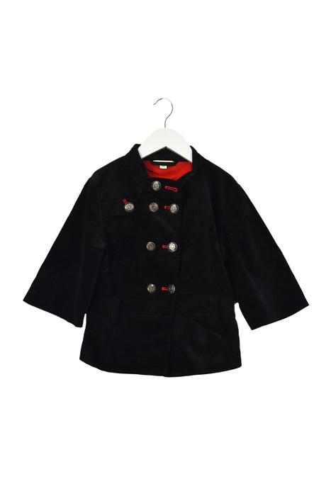 A Black Coats from Le Petit Pois in size 6T for boy. (Front View)