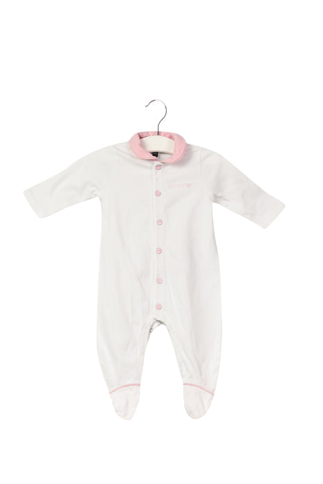 A White Long Sleeve Jumpsuits from Armani in size 0-3M for girl. (Front View)