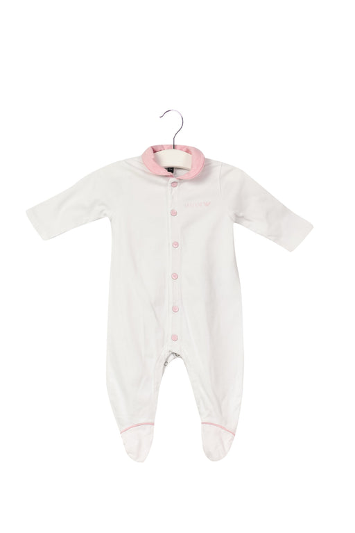 A White Long Sleeve Jumpsuits from Armani in size 0-3M for girl. (Front View)