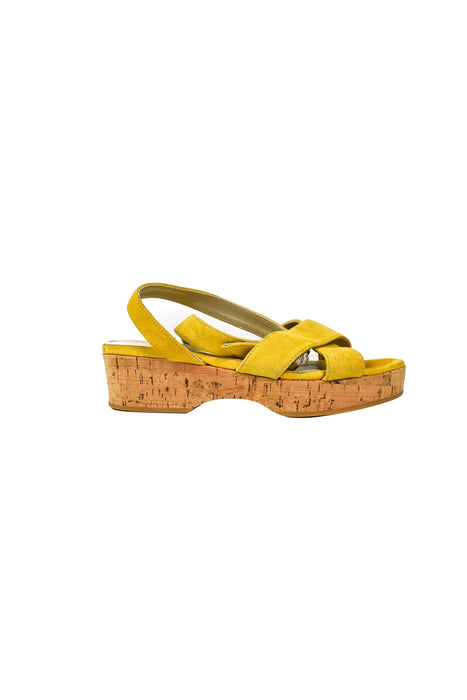 A Yellow Sandals from Bonpoint in size 7Y for girl. (Back View)