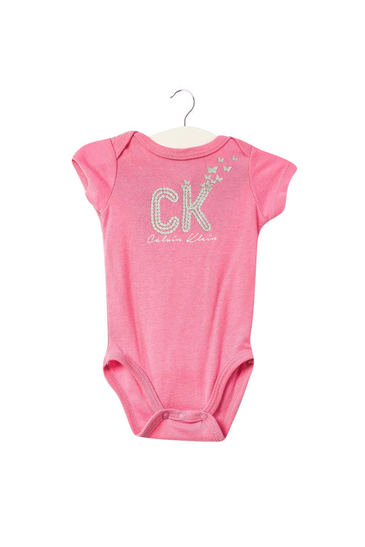 A Pink Short Sleeve Bodysuits from Calvin Klein in size 0-3M for girl. (Front View)