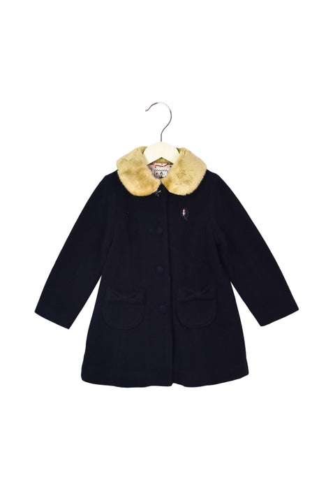 A Navy Coats from Miki House in size 4T for girl. (Front View)