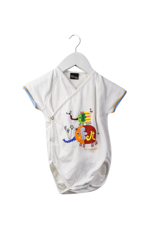 A White Short Sleeve Bodysuits from Jim Thompson in size 3-6M for neutral. (Front View)
