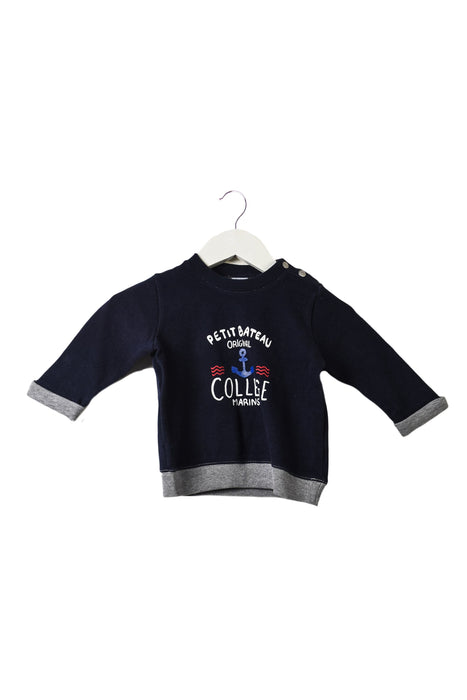 A Navy Crewneck Sweatshirts from Petit Bateau in size 6-12M for boy. (Front View)