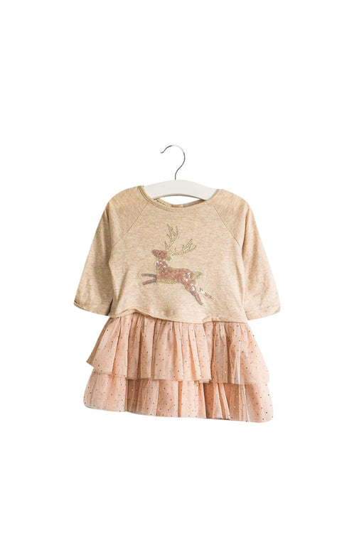 A Pink Long Sleeve Dresses from Monsoon in size 3-6M for girl. (Front View)