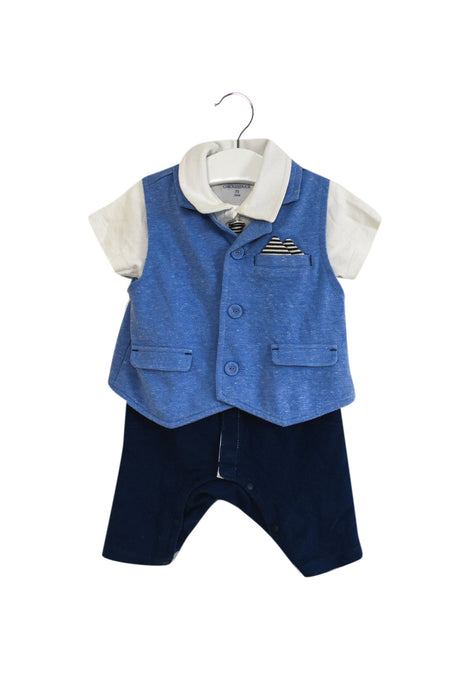 A Blue Short Sleeve Jumpsuits from Chickeeduck in size 6-12M for boy. (Front View)